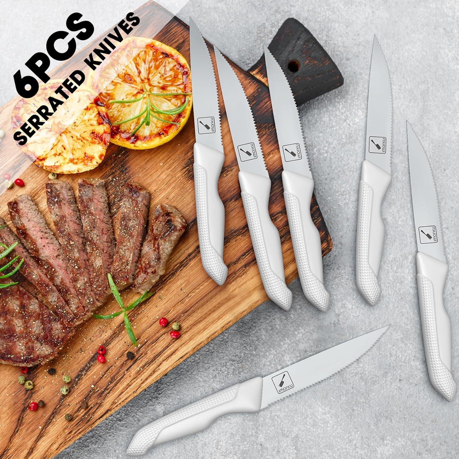 image:imageimarku 14Piece Kitchen Knife Set with Block and Sharpener Professional Stainless Steel with NonSlip Ergonomic Handle Dishwasher Safe Home Essential GrayWhite