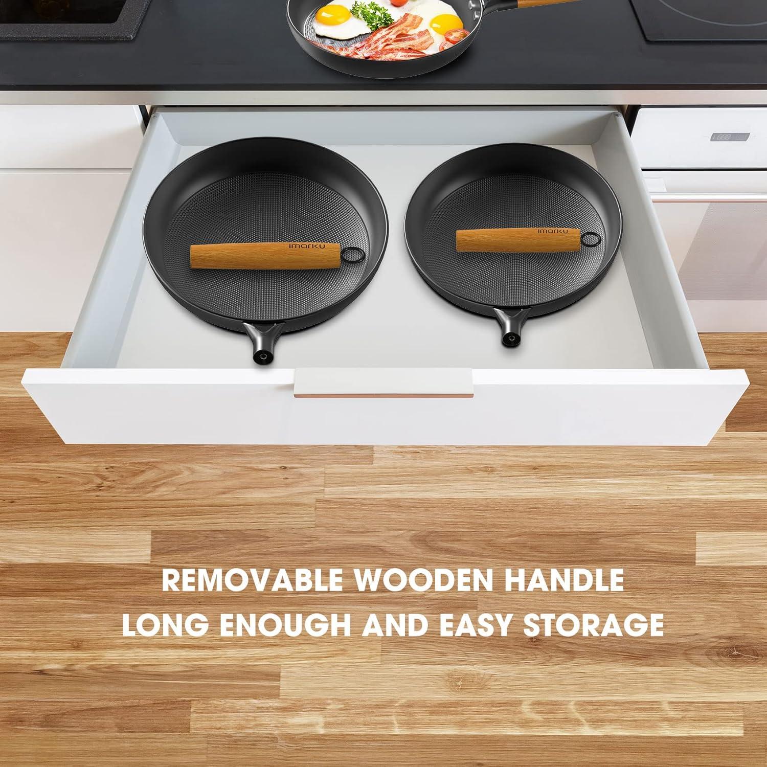 image:imageimarku Non Stick Frying Pans 75ampamp95ampamp115 Inch Cast Iron Skillets Professional Cast Iron Pan Dishwasher Safe Nonstick Frying Pan Set Detachable Handle Best Gifts for WomenMen