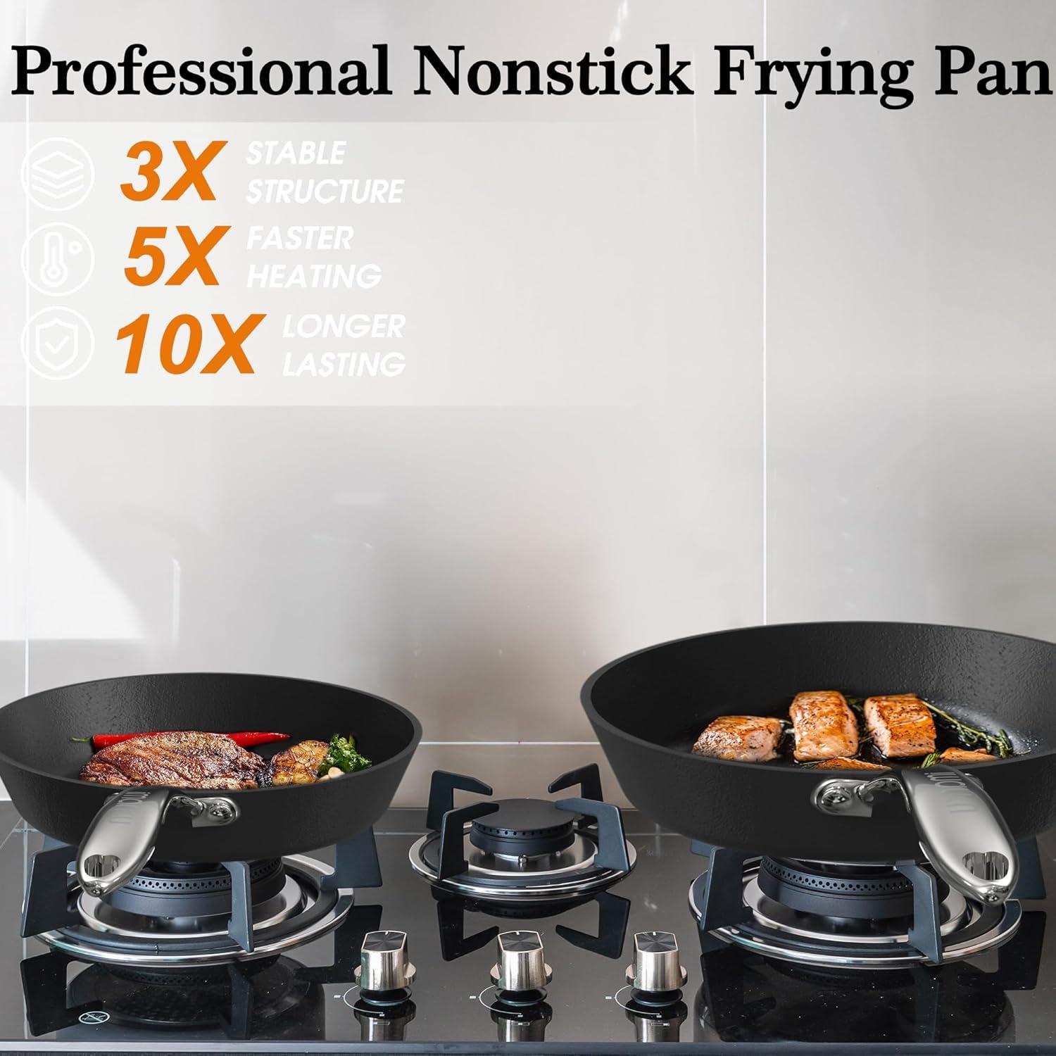 image:imageimarku Non Stick Frying Pans 8ampamp10ampamp12 inch Nonstick Skillet Professional Frying Pan Induction Compatible Cooking Pan Set Cool Stainless Steel Handle Dishwasher Safe Gift for Men and Women