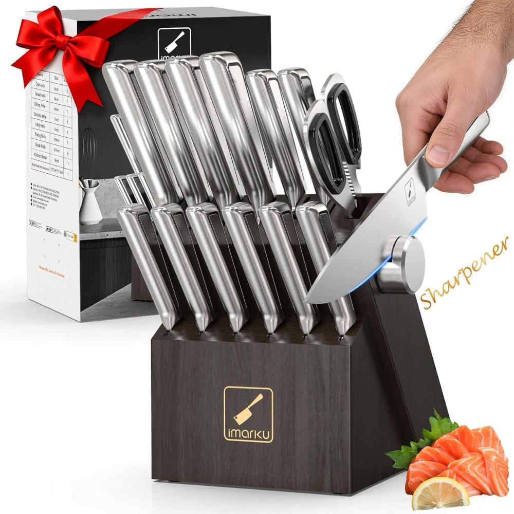 image:imageKnife Sets for Kitchen with Block imarku G14 Japanese Knife Set Stainless Steel Kitchen 14pcs Builtin Sharpener Sharp Knives with Nonslip Ergonomic Handle Dishwasher Safe Home Essential GiftsGray