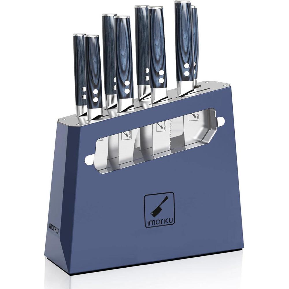 image:imageKnife Sets imarku Kitchen Knife Block Set 14 Pcs High Carbon Stainless Steel Knife Set UltraSharp Knives Set for Kitchen with Builtin Sharpener Dishwasher Safe New Home Essentials BlackDark Blue