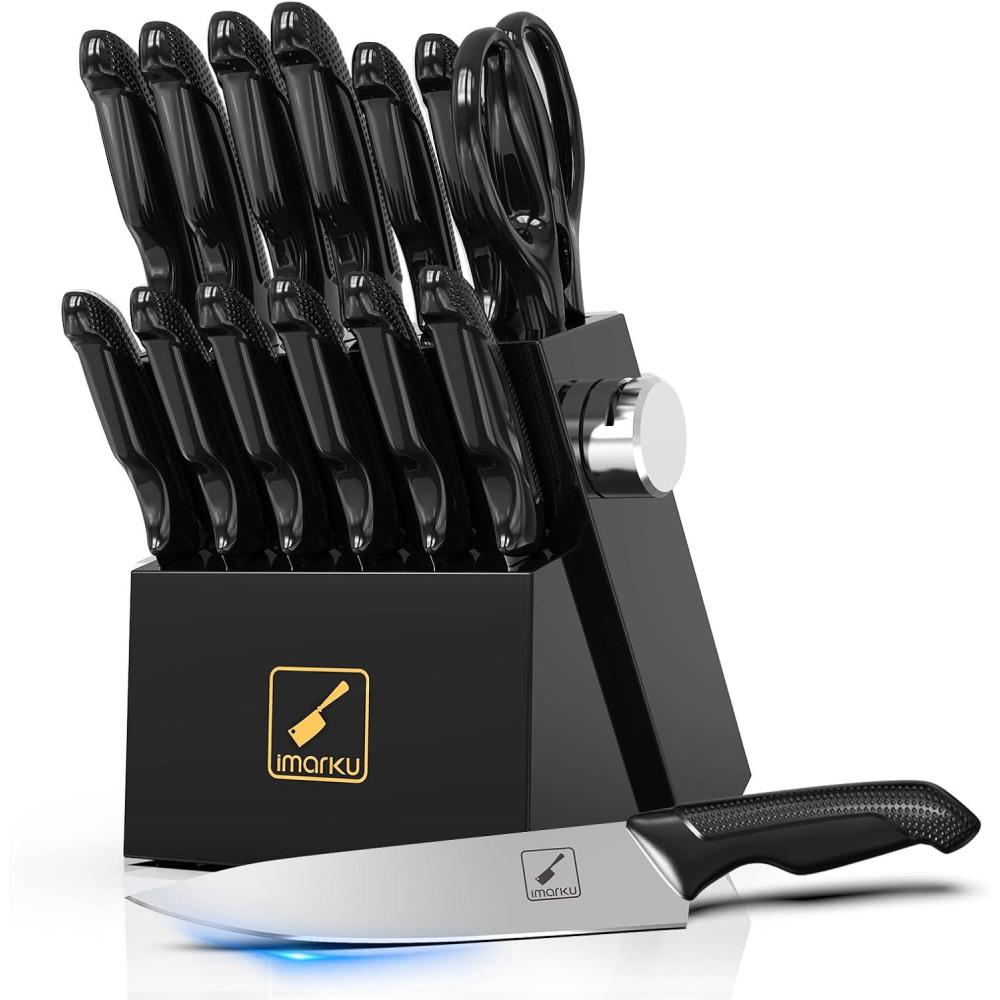image:imageKnife Sets imarku Kitchen Knife Block Set 14 Pcs High Carbon Stainless Steel Knife Set UltraSharp Knives Set for Kitchen with Builtin Sharpener Dishwasher Safe New Home Essentials BlackJet Black