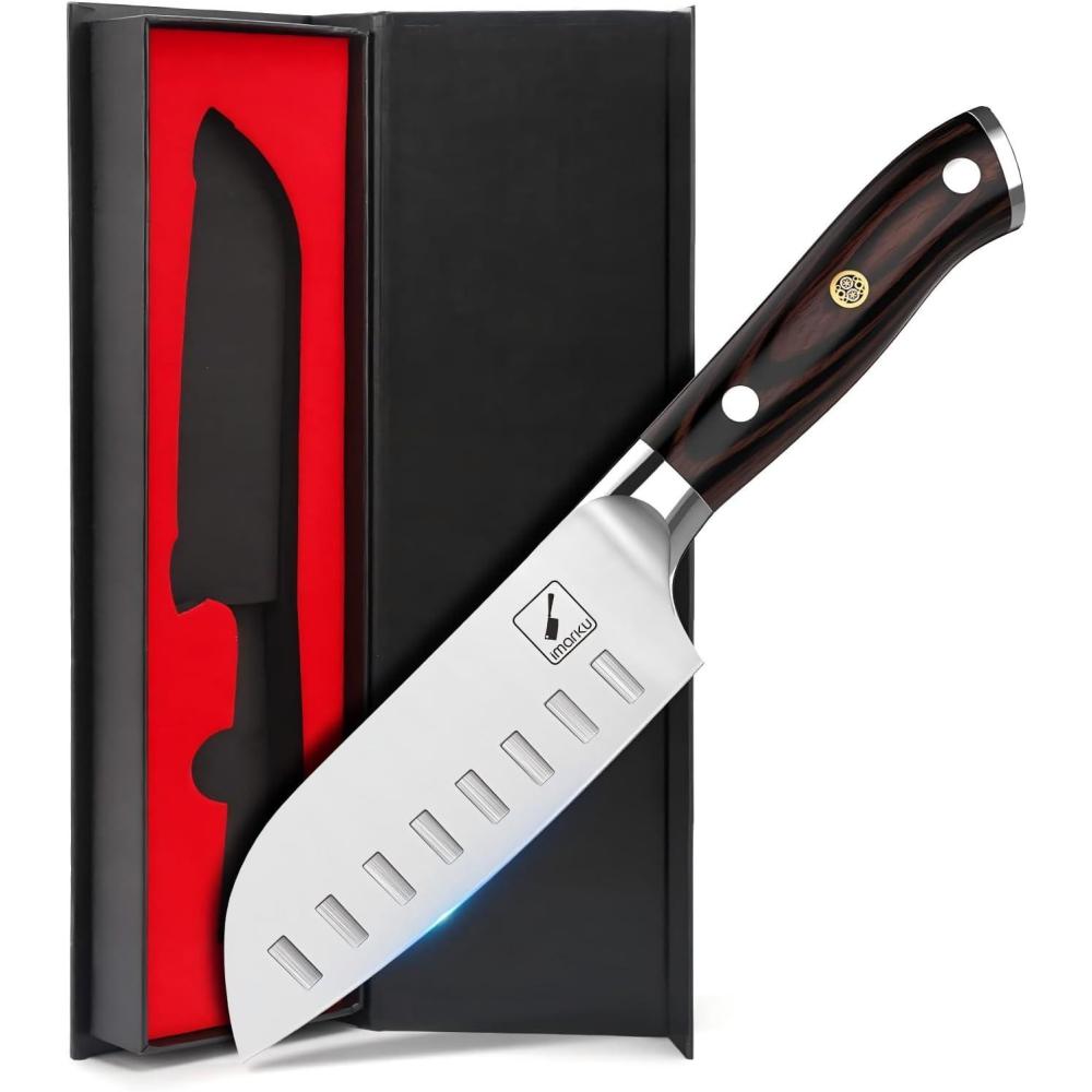 image:imageimarku Chef Knife 8Inch Pro Japanese Kitchen Knife 7Cr17MoV HighCarbon Stainless Steel Paring Knife Ergonomic Handle Rasor Sharp SingleBevel Edge Christmas and Thanksgiving Gift for Women and Mensantoku knife