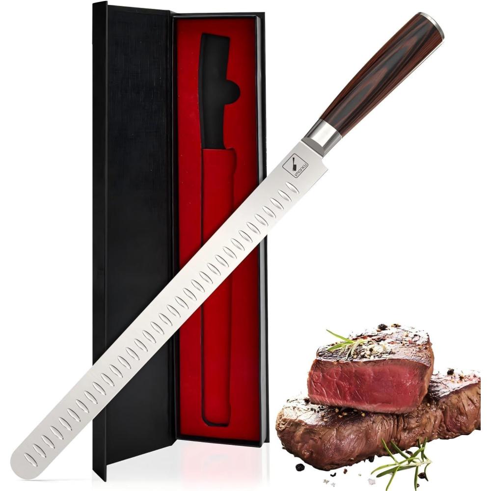 image:imageimarku Chef Knife 8Inch Pro Japanese Kitchen Knife 7Cr17MoV HighCarbon Stainless Steel Paring Knife Ergonomic Handle Rasor Sharp SingleBevel Edge Christmas and Thanksgiving Gift for Women and MenBrisket Knife