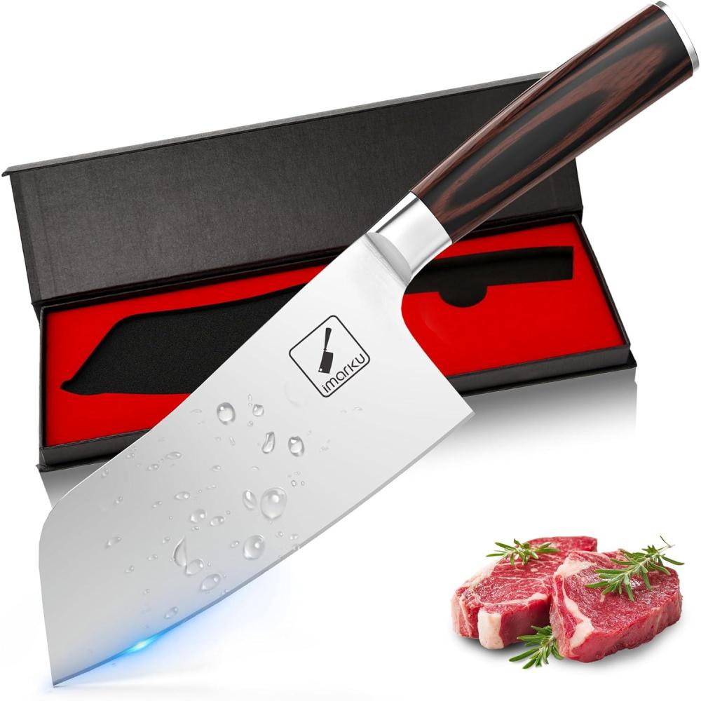 image:imageimarku Cleaver Knife 7 Inch Meat Cleaver SUS440A Japan High Carbon Stainless Steel Butcher Knife with Ergonomic Handle Ultra Sharp Knife Kitchen Gadgets for HomeRestaurant Gifts for Men WomenCleaver Knife