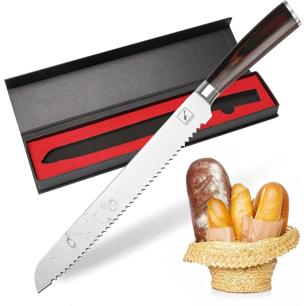 image:imageimarku Damascus Chef Knife Ultra Sharp Japanese Santoku Knife 7 Inch Professional Grade Powder Steel Forged Damascus Kitchen Knife Pakka Wood Ergonomic Handle Gifts for Women and Menbread knife