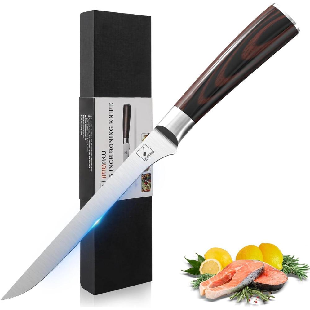 image:imageimarku Damascus Chef Knife Ultra Sharp Japanese Santoku Knife 7 Inch Professional Grade Powder Steel Forged Damascus Kitchen Knife Pakka Wood Ergonomic Handle Gifts for Women and MenBoning Knife