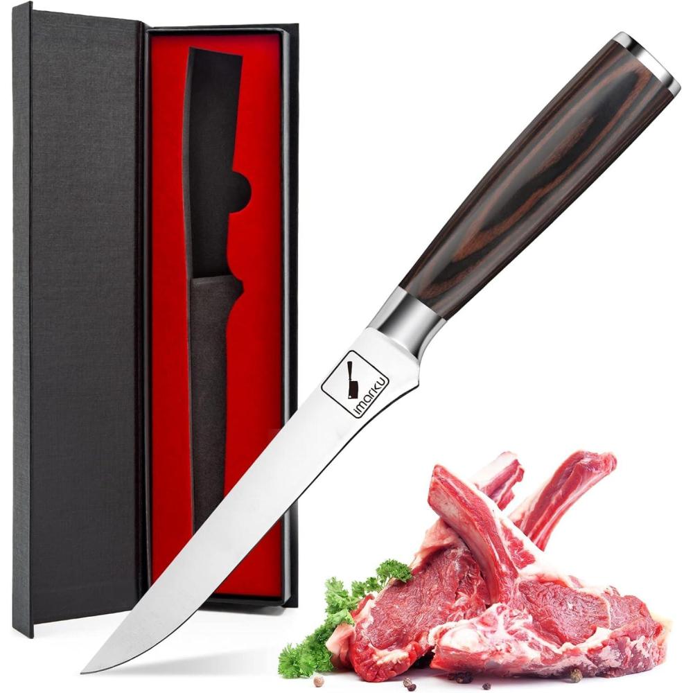 image:imageimarku Fillet Knife German High Carbon Boning Knife 6Inch Stainless Steel Professional Grade Boning Fillet Knife for Fish Pakkawood Handle for Meat and Poultry Gifts for Men and WomenClassic