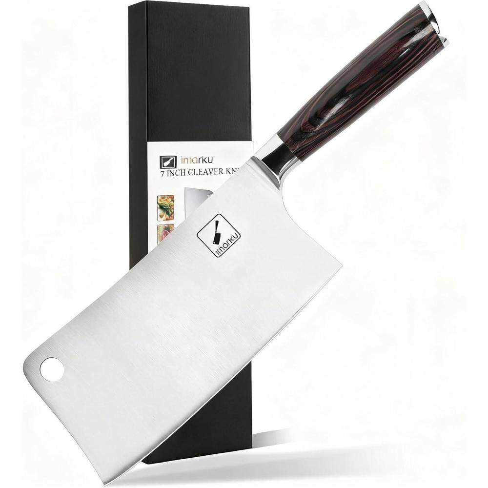 image:imageimarku Kitchen Knife 7 Inch Ultra Sharp Butcher Knife Japanese SUS440A Stainless Steel Meat Cleaver with Ergonomic Handle Meat Knife for Home Kitchen Restaurant Birthday Gifts7 Inch Meat Cleaver