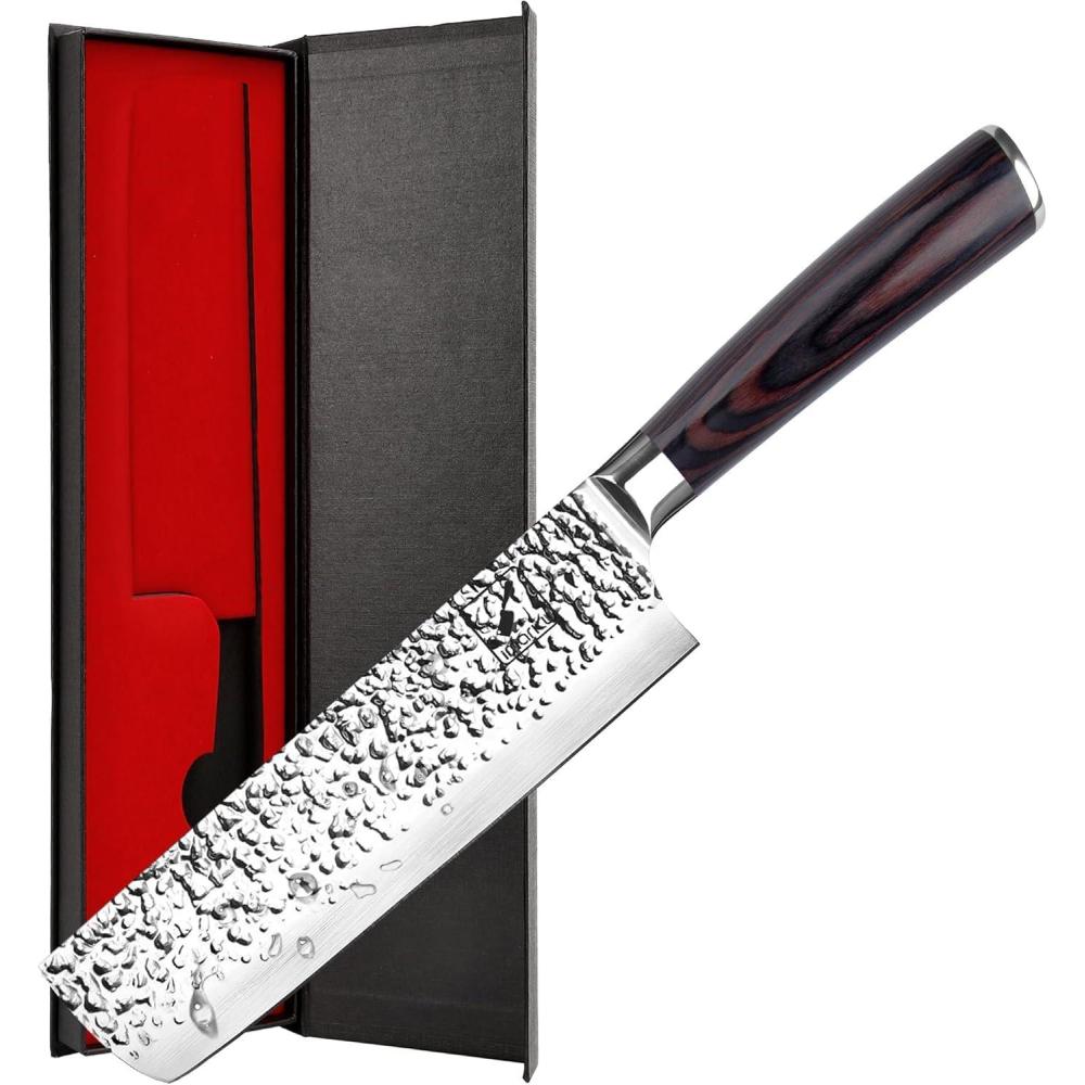 image:imageimarku Nakiri Knife Meat Cleaver Razor Sharp 7 Inch Chef Knife Japanese Stainless Steel Kitchen Deba Knife with Ergonomic Handle for Home Birthday Gifts for Women and MenNakiri Knife