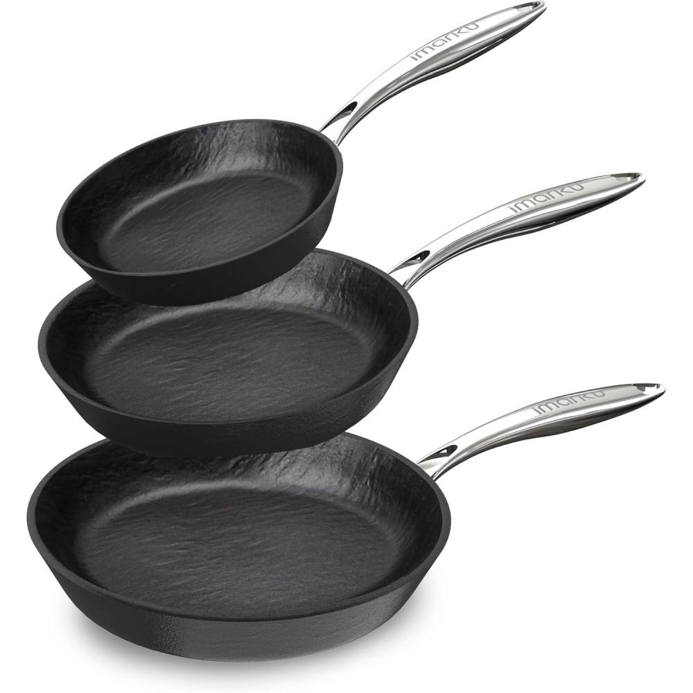 image:imageimarku Non Stick Frying Pans 8ampamp10ampamp12 inch Nonstick Skillet Professional Frying Pan Induction Compatible Cooking Pan Set Cool Stainless Steel Handle Dishwasher Safe Gift for Men and Women