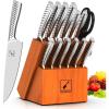 Knife Sets for Kitchen with Block imarku G14 Japanese Knife Set Stainless Steel Kitchen 14pcs, Built-in Sharpener, Sharp Knives with Non-slip Ergonomic Handle – Dishwasher Safe, Home Essential Gifts(Silver/Brown)