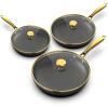 imarku 3 Pcs Non Stick Frying Pans Set, 8+10+12 Inch Nonstick Cast Iron Skillets with Stay Cool Metal Handle, Dishwasher & Oven Safe, Induction Compatible Cooking Pan(3Pcs Frying Pans with Lids)