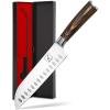 imarku Damascus Chef Knife, Ultra Sharp Japanese Santoku Knife 7 Inch, Professional Grade Powder Steel Forged Damascus Kitchen Knife, Pakka Wood Ergonomic Handle, Gifts for Women and Men(Orange)