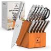 imarku Knife Set with Block, Sharp Knife Set with Built-in Sharpener, Japanese Stainless Steel Kitchen Knife Set with Non-Slip Ergonomic Handle, Dishwasher Safe, Best Holiday Gifts, 14 PCS, Pink(Brown)