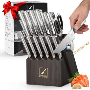 Knife Sets for Kitchen with Block imarku G14 Japanese Knife Set Stainless Steel Kitchen 14pcs, Built-in Sharpener, Sharp Knives with Non-slip Ergonomic Handle – Dishwasher Safe, Home Essential Gifts(Gray)