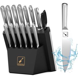 Knife Sets for Kitchen with Block imarku G14 Japanese Knife Set Stainless Steel Kitchen 14pcs, Built-in Sharpener, Sharp Knives with Non-slip Ergonomic Handle – Dishwasher Safe, Home Essential Gifts(Dark Black)