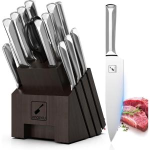 Knife Sets for Kitchen with Block imarku G14 Japanese Knife Set Stainless Steel Kitchen 14pcs, Built-in Sharpener, Sharp Knives with Non-slip Ergonomic Handle – Dishwasher Safe, Home Essential Gifts(Dark Gray)