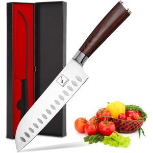 imarku Chef Knife 8-Inch Pro Japanese Kitchen Knife 7Cr17MoV High-Carbon Stainless Steel Paring Knife Ergonomic Handle Rasor Sharp Single-Bevel Edge Christmas and Thanksgiving Gift for Women and Men(7 Inch Red Santoku Knife)