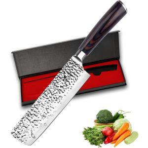 imarku Damascus Chef Knife, Ultra Sharp Japanese Santoku Knife 7 Inch, Professional Grade Powder Steel Forged Damascus Kitchen Knife, Pakka Wood Ergonomic Handle, Gifts for Women and Men(7 Inch Nakiri Knife)