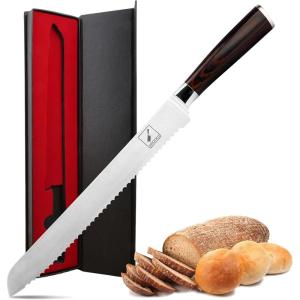 imarku Kitchen Knife, 7 Inch Ultra Sharp Butcher Knife – Japanese SUS440A Stainless Steel Meat Cleaver with Ergonomic Handle, Meat Knife for Home, Kitchen, Restaurant – Birthday Gifts(10 Inch Bread Knife)