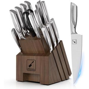 imarku Knife Set, 16PCS High Carbon Stainless Steel Kitchen Knife Sets with Block Ultra Sharp Knife Block Set, Japanese Knife Set with Dotted Non-slip Ergonomic Handle, Dark Brown, Best gifts(Dark Brown)