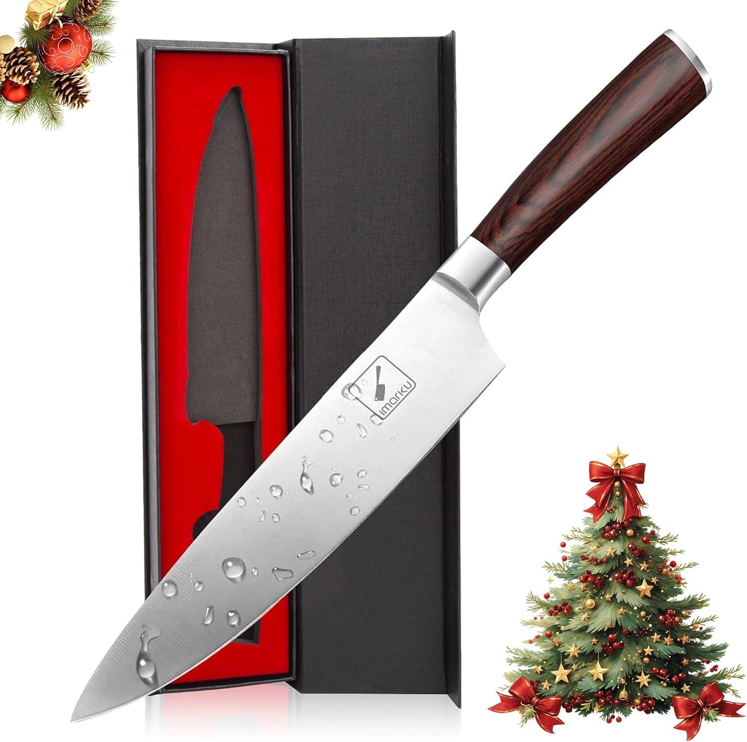 image:imageimarku Chef Knife Pro Kitchen Knife 8 Inch Chefs Knives High Carbon Japanese SUS440A Stainless Steel Sharp Paring Knife with Ergonomic Handle Red Handle Christmas Gifts for Men and WomenRed handle chef knife