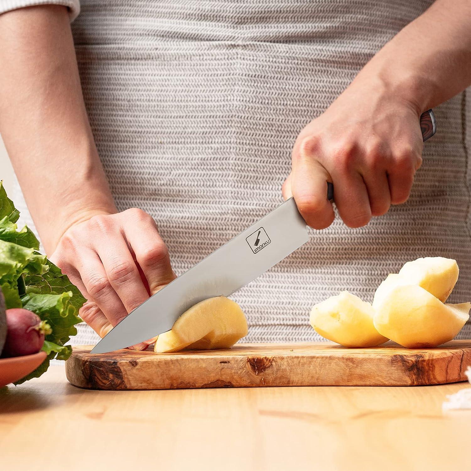 image:imageimarku Chef Knife Pro Kitchen Knife 8 Inch Chefs Knives High Carbon Japanese SUS440A Stainless Steel Sharp Paring Knife with Ergonomic Handle Red Handle Christmas Gifts for Men and WomenRed handle chef knife