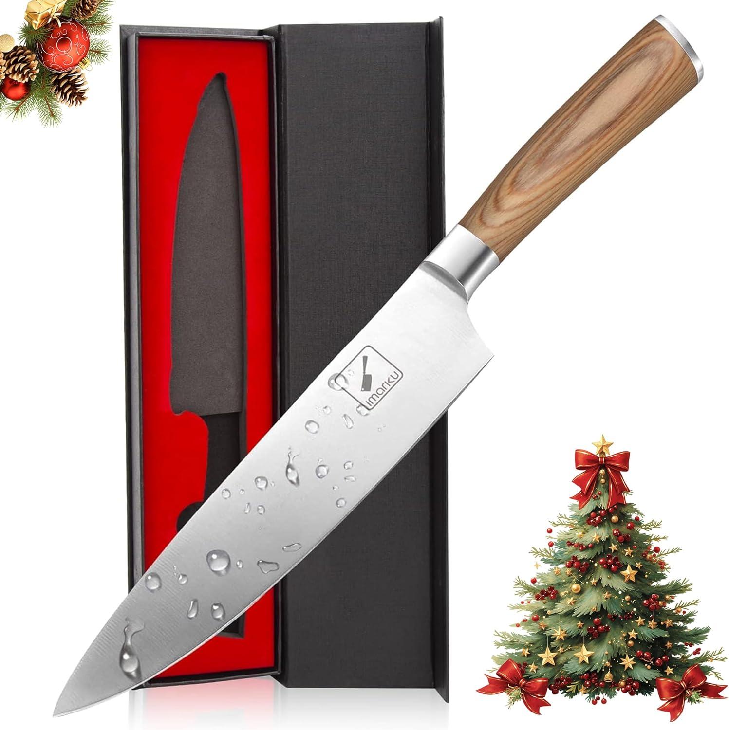 image:imageimarku Chef Knife Pro Kitchen Knife 8 Inch Chefs Knives Japanese HC Steel Sharp Paring Knife with Ergonomic Handle Tawny Handle Best Gifts for Men and Women Gyutou knivesGolden