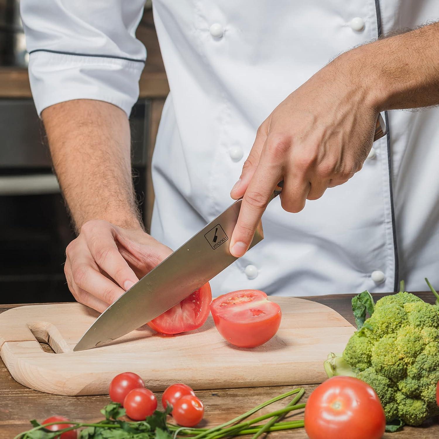 image:imageimarku Chef Knife Pro Kitchen Knife 8 Inch Chefs Knives Japanese HC Steel Sharp Paring Knife with Ergonomic Handle Tawny Handle Best Gifts for Men and Women Gyutou knivesOrange