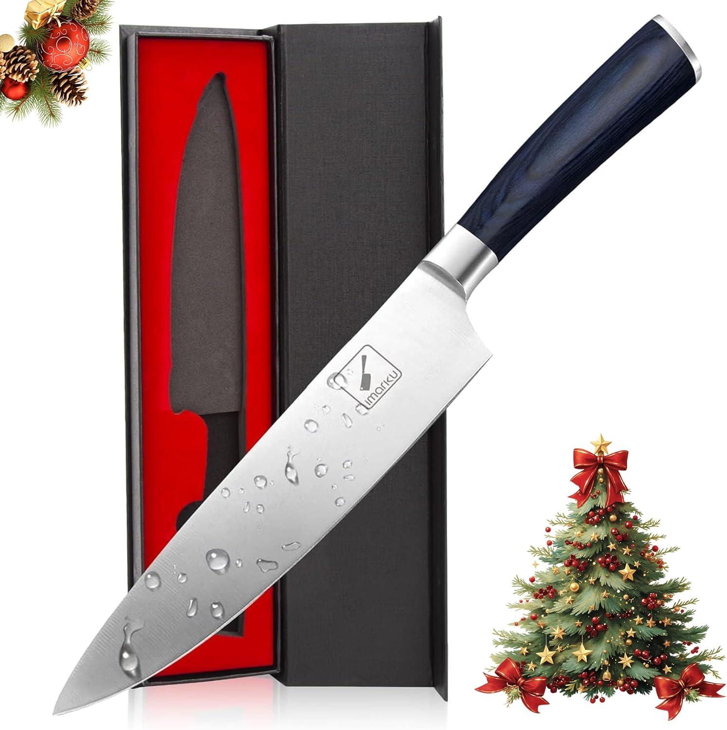 image:imageimarku Chef Knife Pro Kitchen Knife 8 Inch Chefs Knives Japanese HC Steel Sharp Paring Knife with Ergonomic Handle Tawny Handle Best Gifts for Men and Women Gyutou knivesBlue