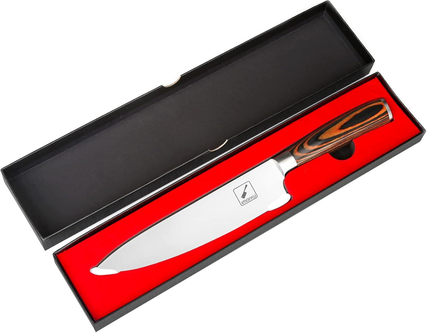 image:imageimarku Chef Knife 8 inch HighCarbon Stainless Steel Pro Kitchen Knife with Ergonomic Handle and Gift Box Chefs Knives for Professional Use Gifts for Men and WomenRed handle chef knife