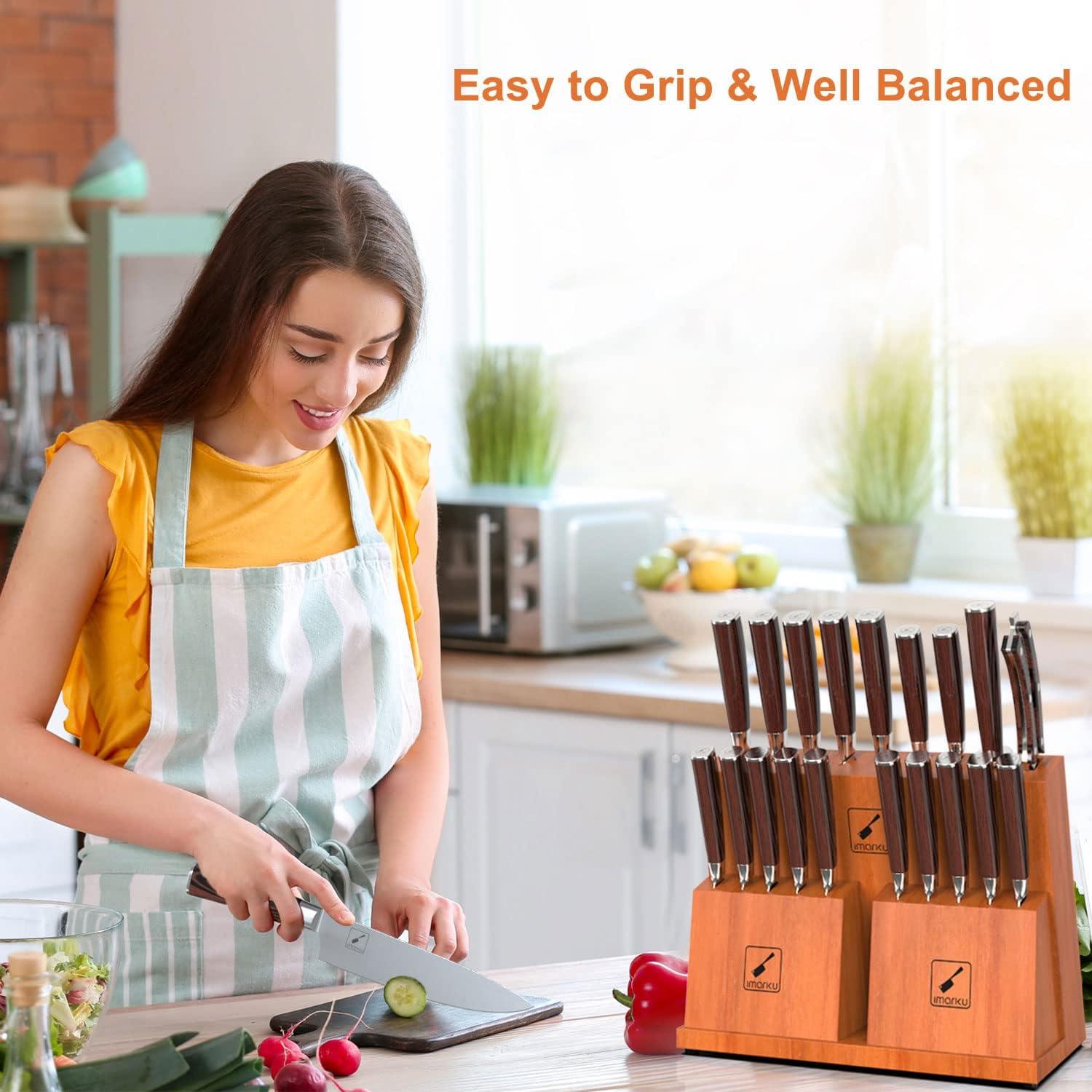 image:imageimarku Steak Knives Set of 6 Japanese HC Steel Premium Serrated Steak Knife Set with Ergonomic Handle and Gift Box Home Essential Best Chrismas Gifts for Women and MenBrown and Silver