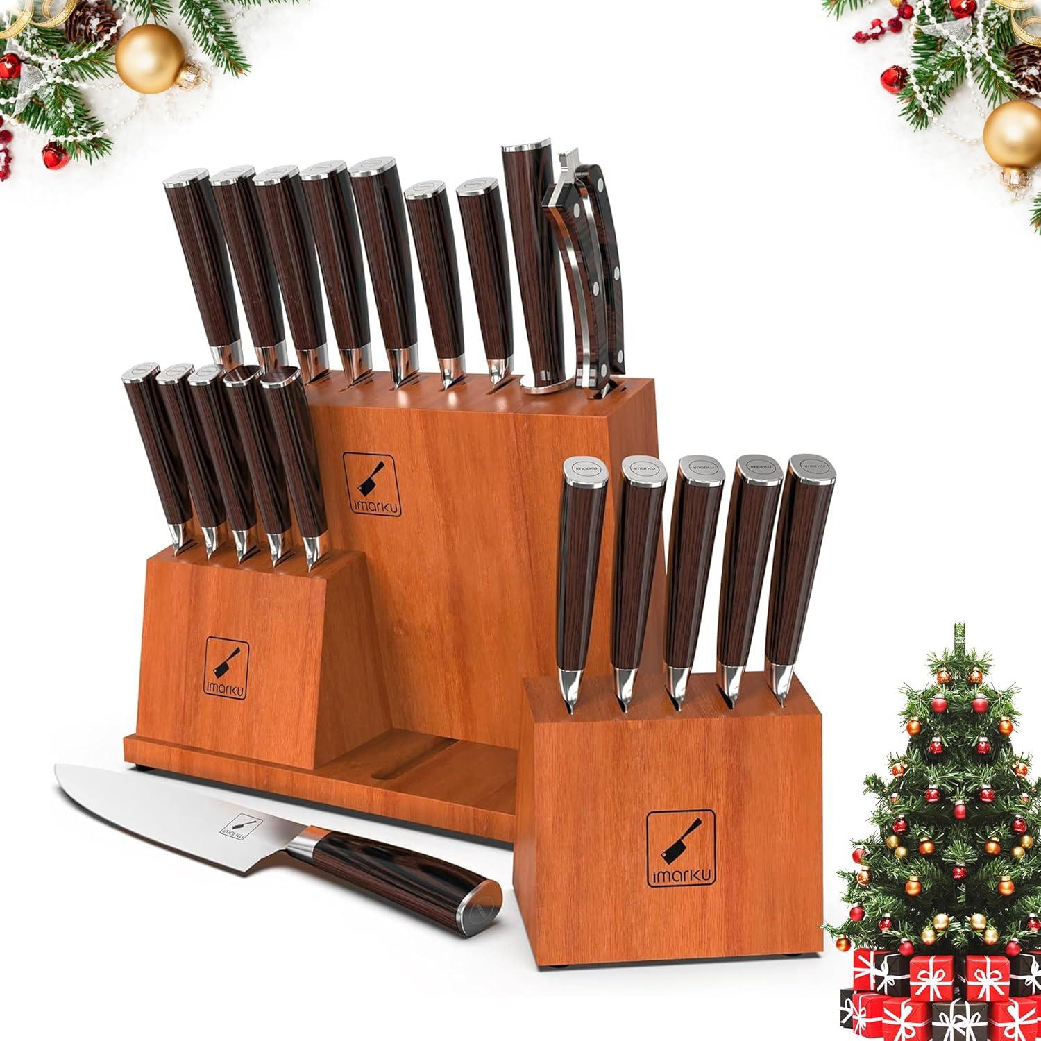 image:imageimarku Steak Knives Set of 6 Japanese HC Steel Premium Serrated Steak Knife Set with Ergonomic Handle and Gift Box Home Essential Best Chrismas Gifts for Women and MenBrown and Silver