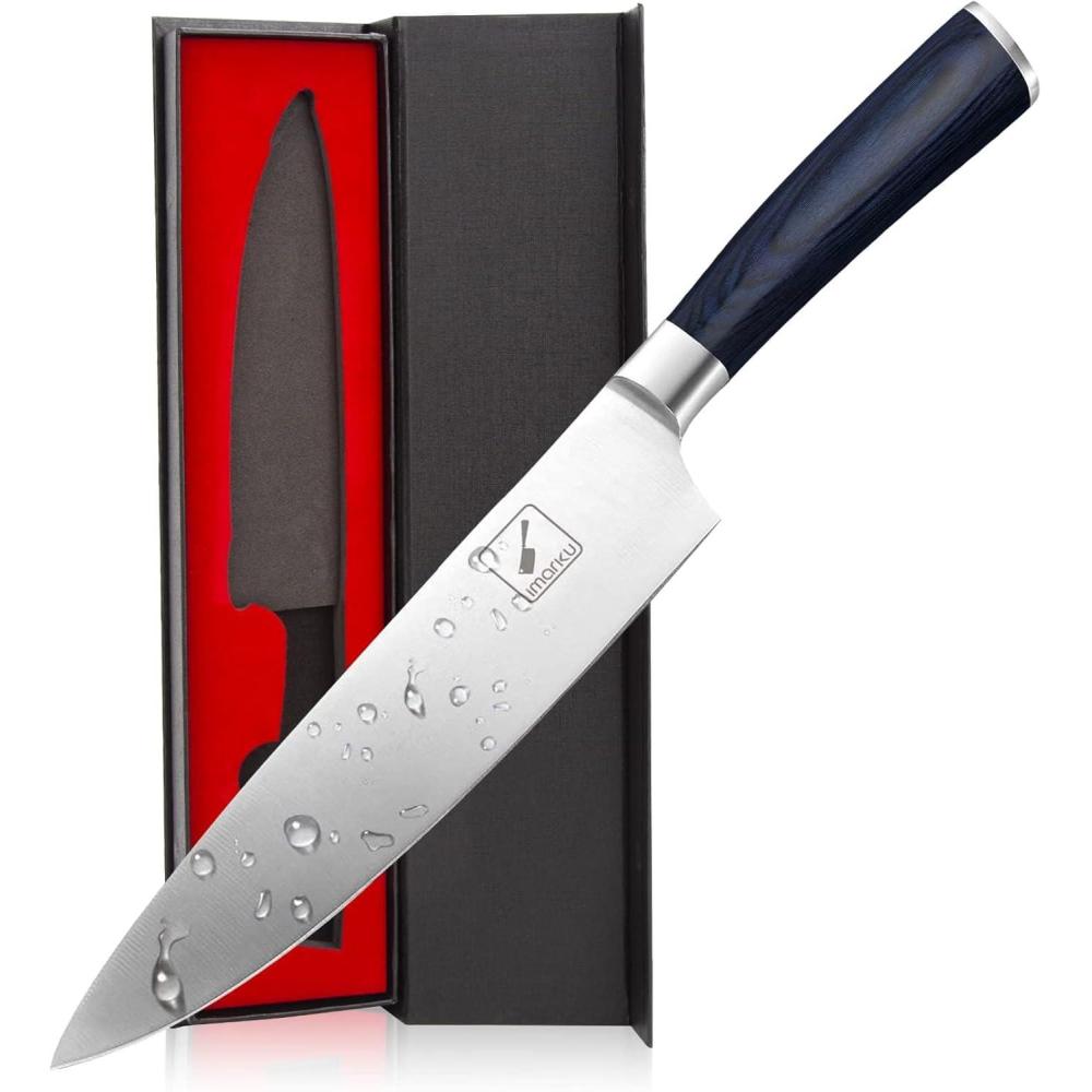 image:imageimarku Chef Knife Pro Kitchen Knife 8 Inch Chefs Knives Japanese HC Steel Sharp Paring Knife with Ergonomic Handle Tawny Handle Best Gifts for Men and Women Gyutou knivesBlue
