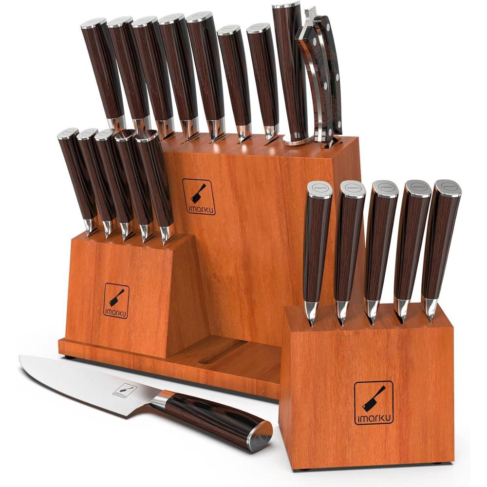 image:imageimarku Steak Knives Set of 6 Japanese HC Steel Premium Serrated Steak Knife Set with Ergonomic Handle and Gift Box Home Essential Best Chrismas Gifts for Women and MenBrown and Silver