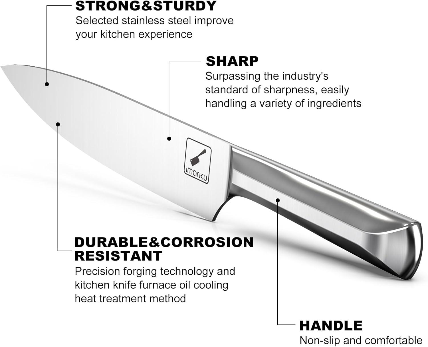 image:imageKnife Block Set imarku 16 Pcs Kitchen Knife Set with Sharpening Rod High Carbon Stainless Steel Knives Set for Kitchen with Ergonomic NonSlip Handle Dishwasher Safe