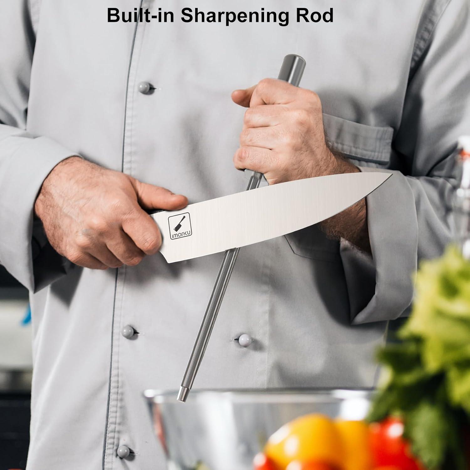 image:imageKnife Block Set imarku 16 Pcs Kitchen Knife Set with Sharpening Rod High Carbon Stainless Steel Knives Set for Kitchen with Ergonomic NonSlip Handle Dishwasher Safe
