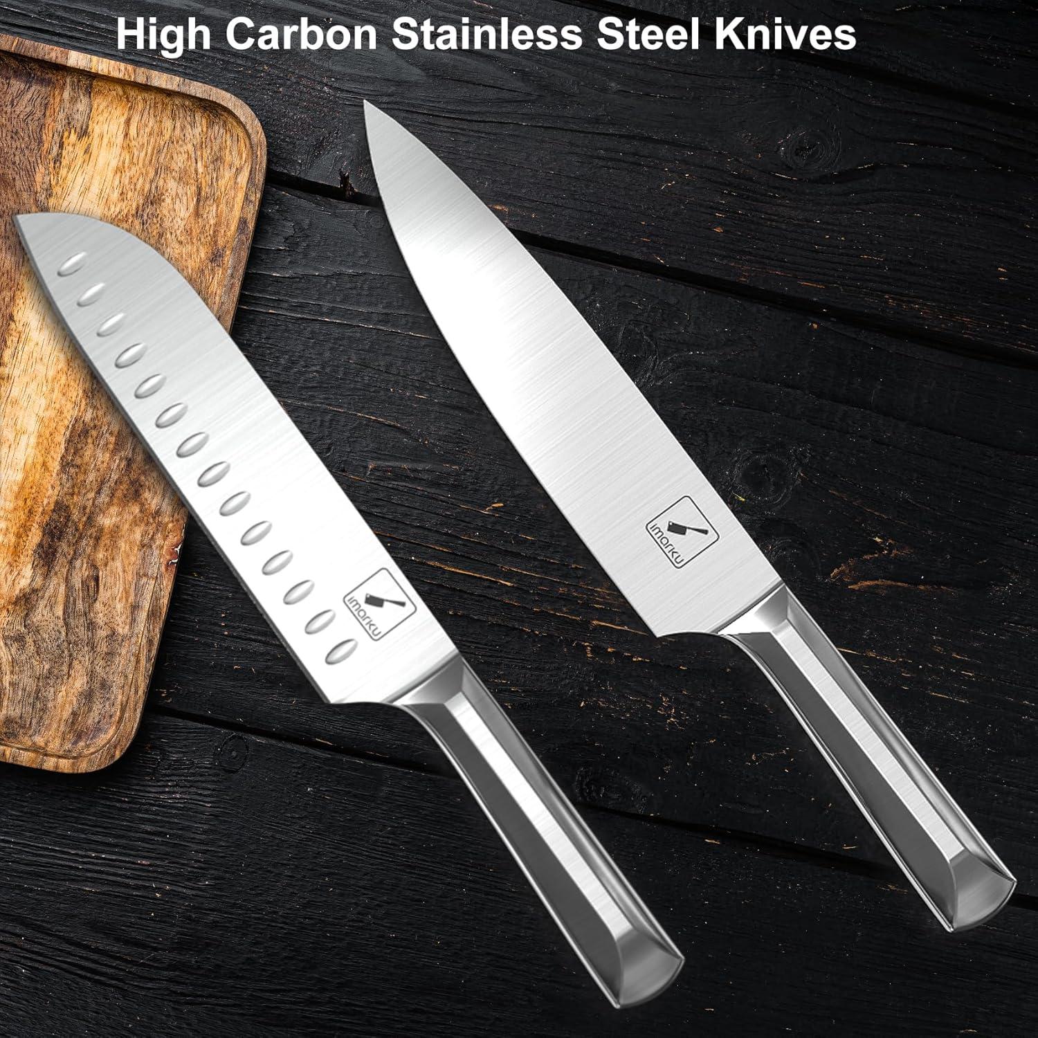 image:imageKnife Block Set imarku 16 Pcs Kitchen Knife Set with Sharpening Rod High Carbon Stainless Steel Knives Set for Kitchen with Ergonomic NonSlip Handle Dishwasher Safe