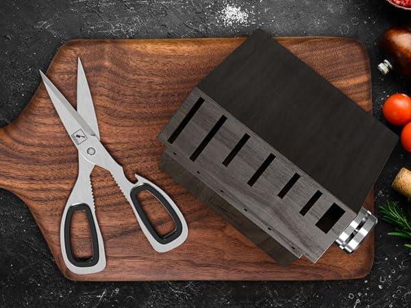 image:imageimarku Knife Set 14PCS Knife Sets for kitchen with block OnePiece Kitchen Knife Sets with Builtin Sharpener Stainless Steel Chef Knife Set with Lightning Stripes Handle Dishwasher SafeWoodBlackGray