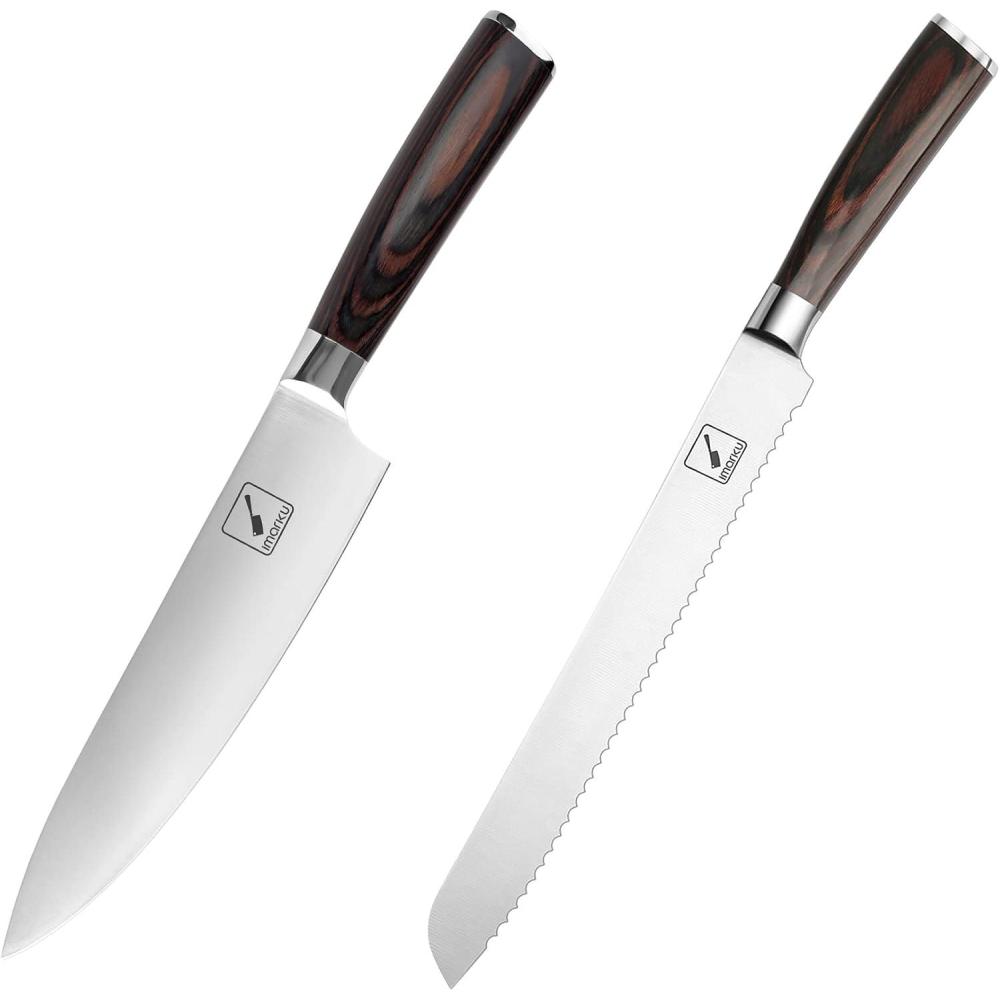 image:imageimarku Japanese Chef Knife amp Bread Knife Pro Kitchen Knife 8 Inch Chefs Knives 10 Inch High Carbon Stainless Steel Professional Grade Bread Slicing Knife