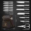 imarku Kitchen Knife Set with Block and Built-in Sharpener, Japanese Stainless Steel 14-Piece Knife Set with Utility Knife, Dishwasher Safe, Non-Slip Ergonomic Handles, Essential Gift for Home Cooks(14 PCS Black Knife Set)