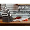 imarku® Knife Set, 14PCS Knife Sets for kitchen with block, One-Piece Kitchen Knife Sets with Built-in Sharpener, Stainless Steel Chef Knife Set with Lightning Stripes Handle, Dishwasher Safe(Wood)(Black/Gray)