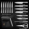 imarku® Knife Set, 14PCS Knife Sets for kitchen with block, One-Piece Kitchen Knife Sets with Built-in Sharpener, Stainless Steel Chef Knife Set with Lightning Stripes Handle, Dishwasher Safe(Wood)(Dark Black)