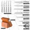 imarku® Knife Set, 14PCS Knife Sets for kitchen with block, One-Piece Kitchen Knife Sets with Built-in Sharpener, Stainless Steel Chef Knife Set with Lightning Stripes Handle, Dishwasher Safe(Wood)(Brown/Silver)