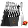 imarku® Knife Set, 14PCS Knife Sets for kitchen with block, One-Piece Kitchen Knife Sets with Built-in Sharpener, Stainless Steel Chef Knife Set with Lightning Stripes Handle, Dishwasher Safe(Wood)(Dark Black)
