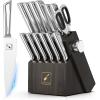 imarku® Knife Set, 14PCS Knife Sets for kitchen with block, One-Piece Kitchen Knife Sets with Built-in Sharpener, Stainless Steel Chef Knife Set with Lightning Stripes Handle, Dishwasher Safe(Wood)(Black/Gray)