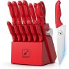 imarku® Knife Set, 14PCS Knife Sets for kitchen with block, One-Piece Kitchen Knife Sets with Built-in Sharpener, Stainless Steel Chef Knife Set with Lightning Stripes Handle, Dishwasher Safe(Wood)(Red)