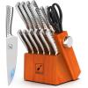imarku® Knife Set, 14PCS Knife Sets for kitchen with block, One-Piece Kitchen Knife Sets with Built-in Sharpener, Stainless Steel Chef Knife Set with Lightning Stripes Handle, Dishwasher Safe(Wood)(Brown/Silver)