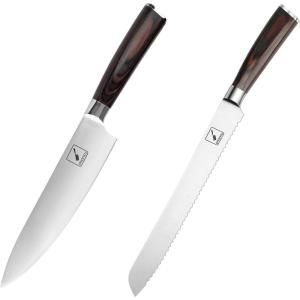 imarku Japanese Chef Knife & Bread Knife, Pro Kitchen Knife 8 Inch Chef’s Knives, 10 Inch High Carbon Stainless Steel Professional Grade Bread Slicing Knife